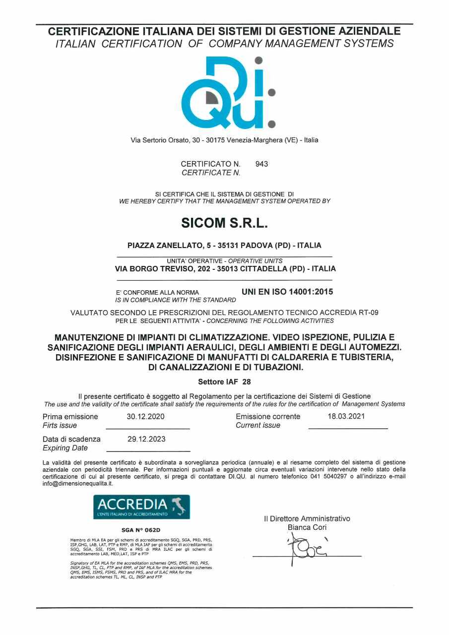 Certificazione ISO 14001 Sicom Srl
